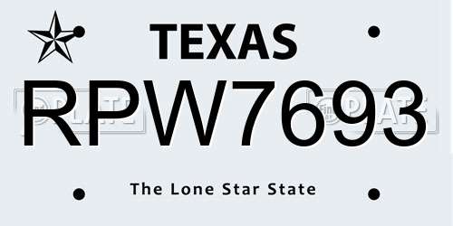 RPW7693 Texas License Plate