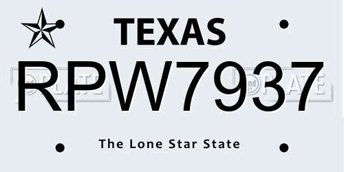 RPW7937 Texas License Plate
