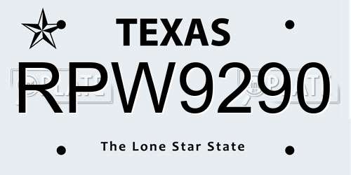 RPW9290 Texas License Plate