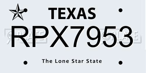 RPX7953 Texas License Plate