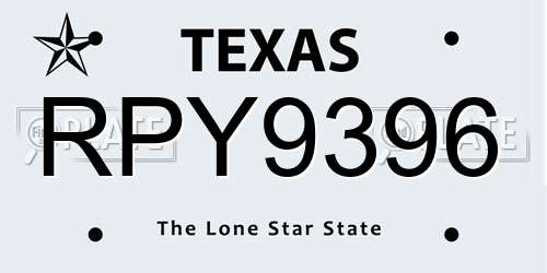 RPY9396 Texas License Plate