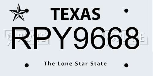 RPY9668 Texas License Plate