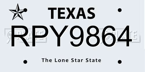 RPY9864 Texas License Plate