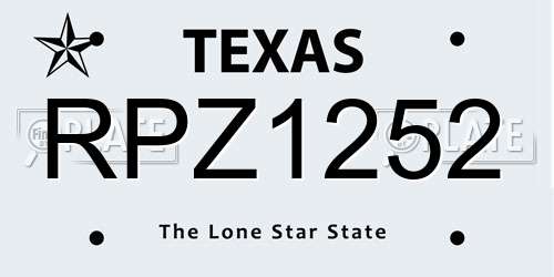 RPZ1252 Texas License Plate