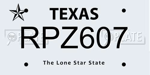 RPZ607 Texas License Plate