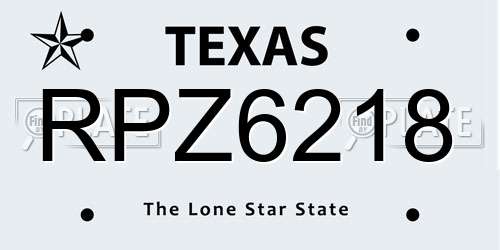 RPZ6218 Texas License Plate