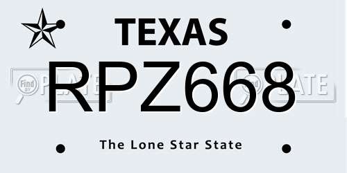 RPZ668 Texas License Plate