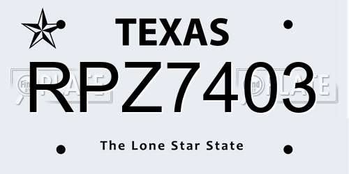 RPZ7403 Texas License Plate