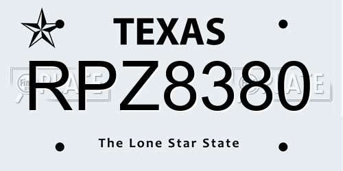 RPZ8380 Texas License Plate