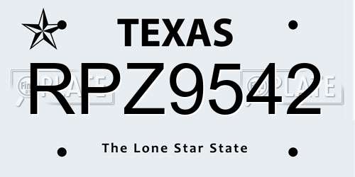 RPZ9542 Texas License Plate