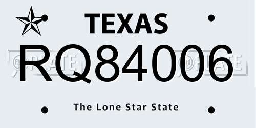 RQ84006 Texas License Plate
