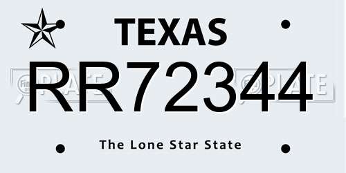 RR72344 Texas License Plate