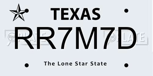 RR7M7D Texas License Plate