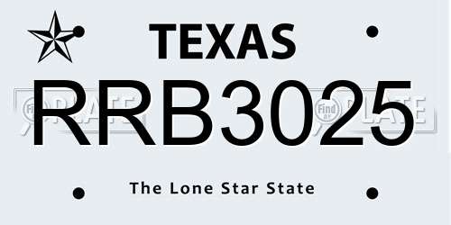 RRB3025 Texas License Plate
