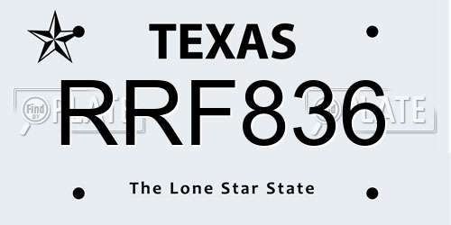 RRF836 Texas License Plate