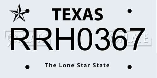RRH0367 Texas License Plate