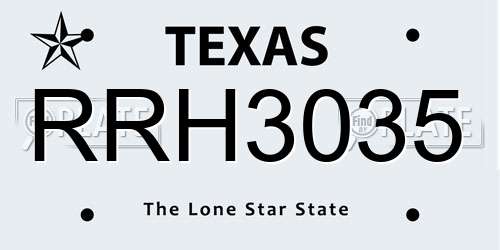 RRH3035 Texas License Plate