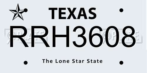 RRH3608 Texas License Plate