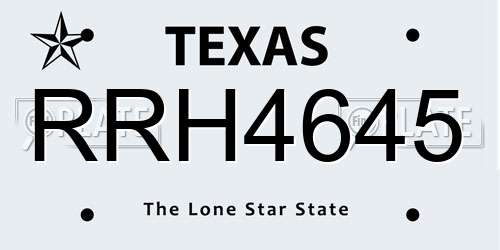 RRH4645 Texas License Plate