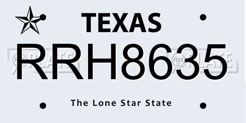 RRH8635 Texas License Plate