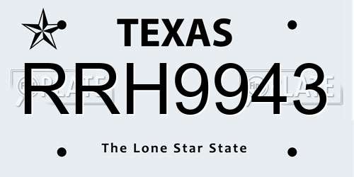 RRH9943 Texas License Plate