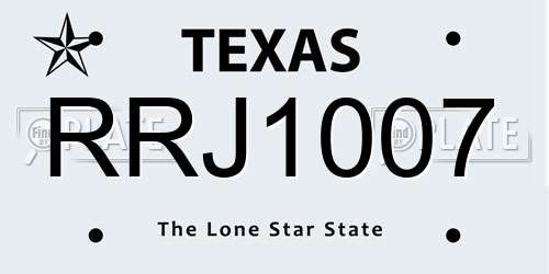 RRJ1007 Texas License Plate