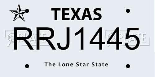 RRJ1445 Texas License Plate