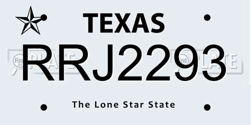RRJ2293 Texas License Plate