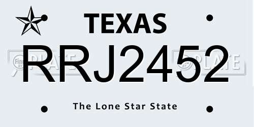 RRJ2452 Texas License Plate