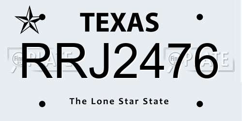 RRJ2476 Texas License Plate