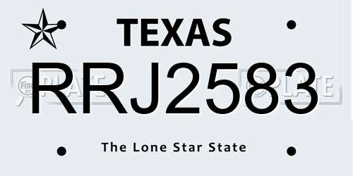 RRJ2583 Texas License Plate