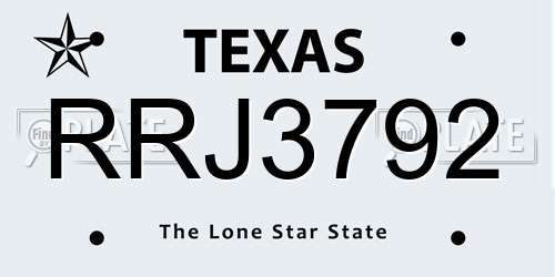 RRJ3792 Texas License Plate