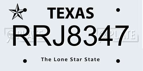 RRJ8347 Texas License Plate