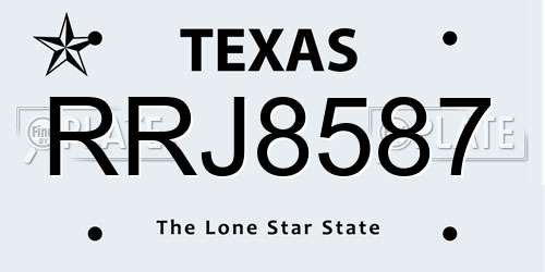 RRJ8587 Texas License Plate