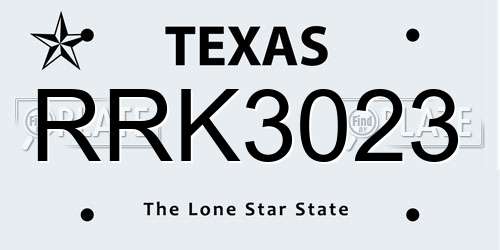 RRK3023 Texas License Plate