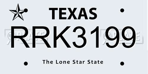 RRK3199 Texas License Plate