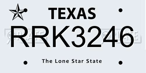 RRK3246 Texas License Plate