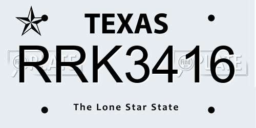 RRK3416 Texas License Plate