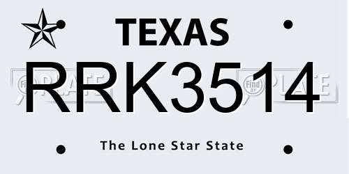 RRK3514 Texas License Plate