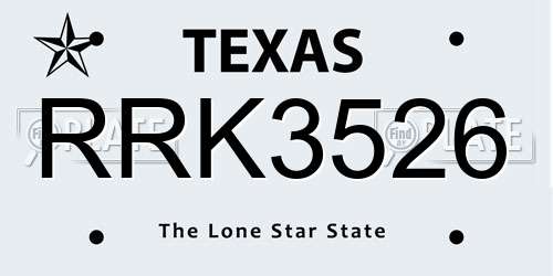 RRK3526 Texas License Plate