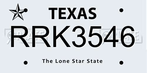 RRK3546 Texas License Plate