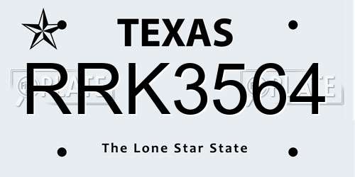RRK3564 Texas License Plate