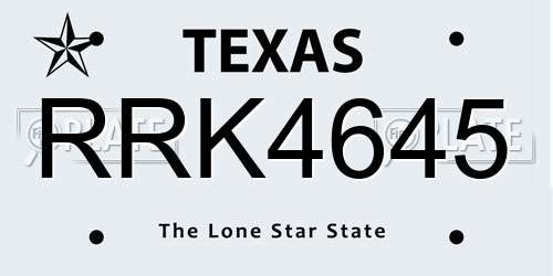 RRK4645 Texas License Plate