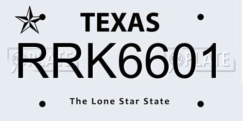 RRK6601 Texas License Plate