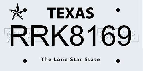 RRK8169 Texas License Plate