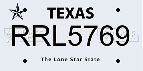 RRL5769 Texas License Plate