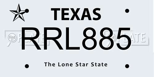 RRL885 Texas License Plate