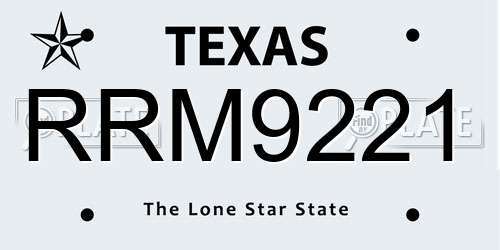 RRM9221 Texas License Plate