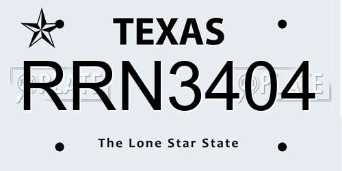 RRN3404 Texas License Plate