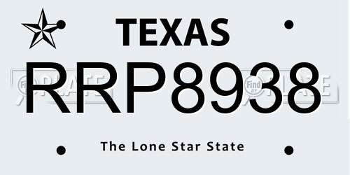RRP8938 Texas License Plate
